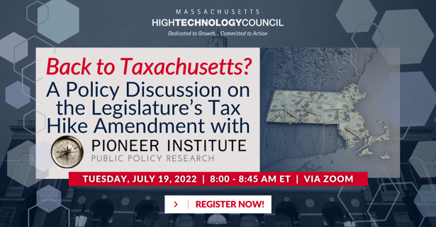 PioneerBoston's tweet photo. Join us this Tuesday, July 19 at 8 AM - @MAHIGHTECH presents a virtual Policy Series discussion with Pioneer's @JimStergios &amp; @CharlieChieppo on the Tax Hike Amendment and how it would upend one of the best economies in the nation. 
Register: https://t.co/AezHyeWWJZ #mapoli https://t.co/BWZ9g942o7