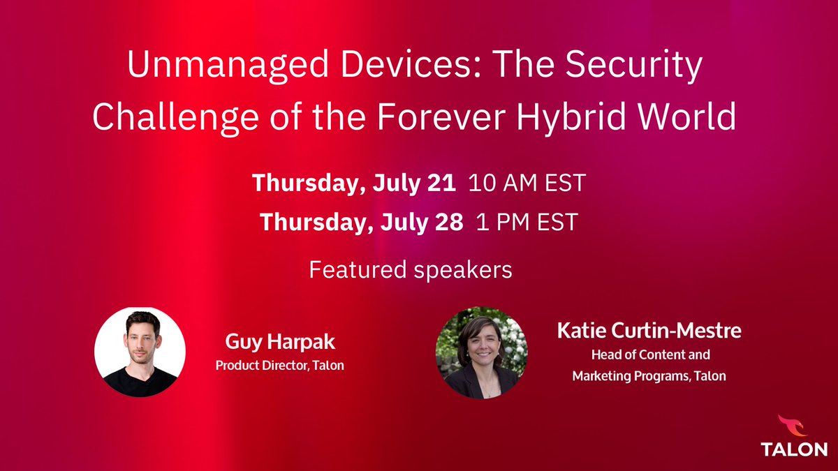 Don't miss our upcoming webinar, where we'll share why unmanaged endpoints are on the rise, the specific risks and blind spots they create, and how you can structure your security program to properly secure all devices in use in your environment. #security #futureofwork