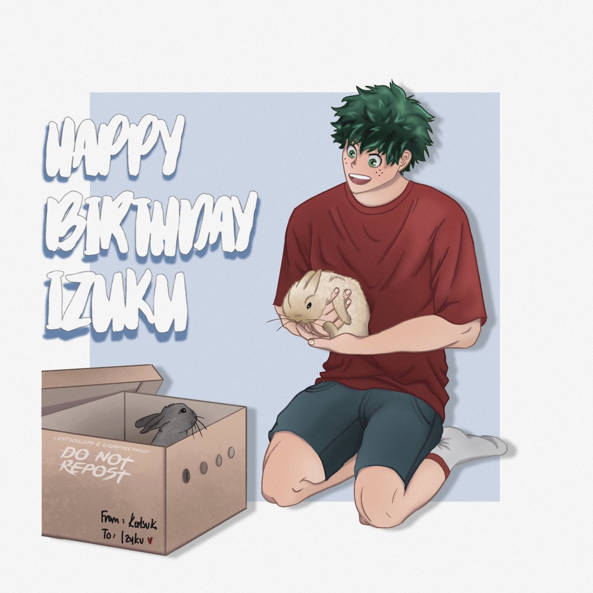 lostsouldan's tweet image. Happy Birthday Izuku !! 🐰🤍
 #緑谷出久生誕祭2022

art collab!
lineart: @grumpybeanboy 
colouring: me !!