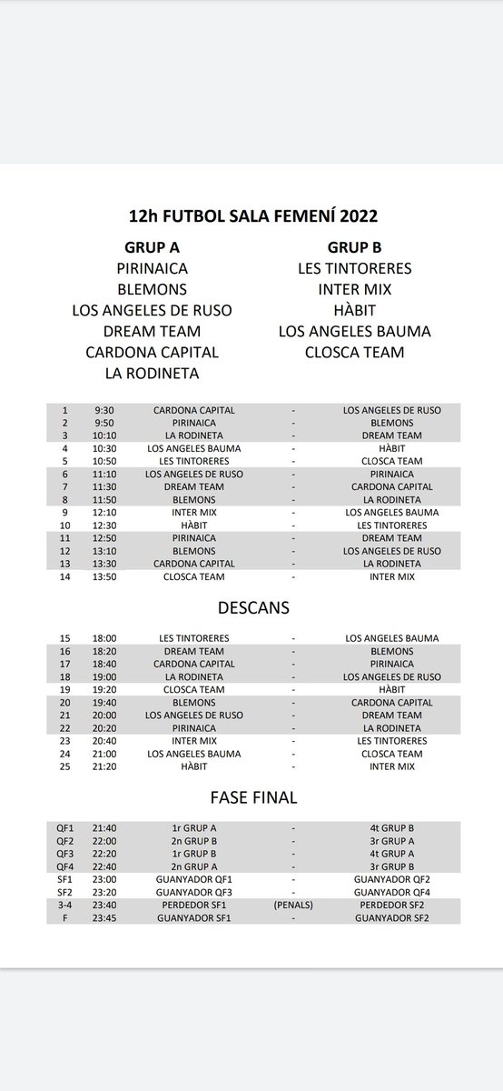 Demà tanquem el cicle de tornejos d'estiu amb el 12 hores de Futbol Sala Femení! 
T'esperem al Pavelló!