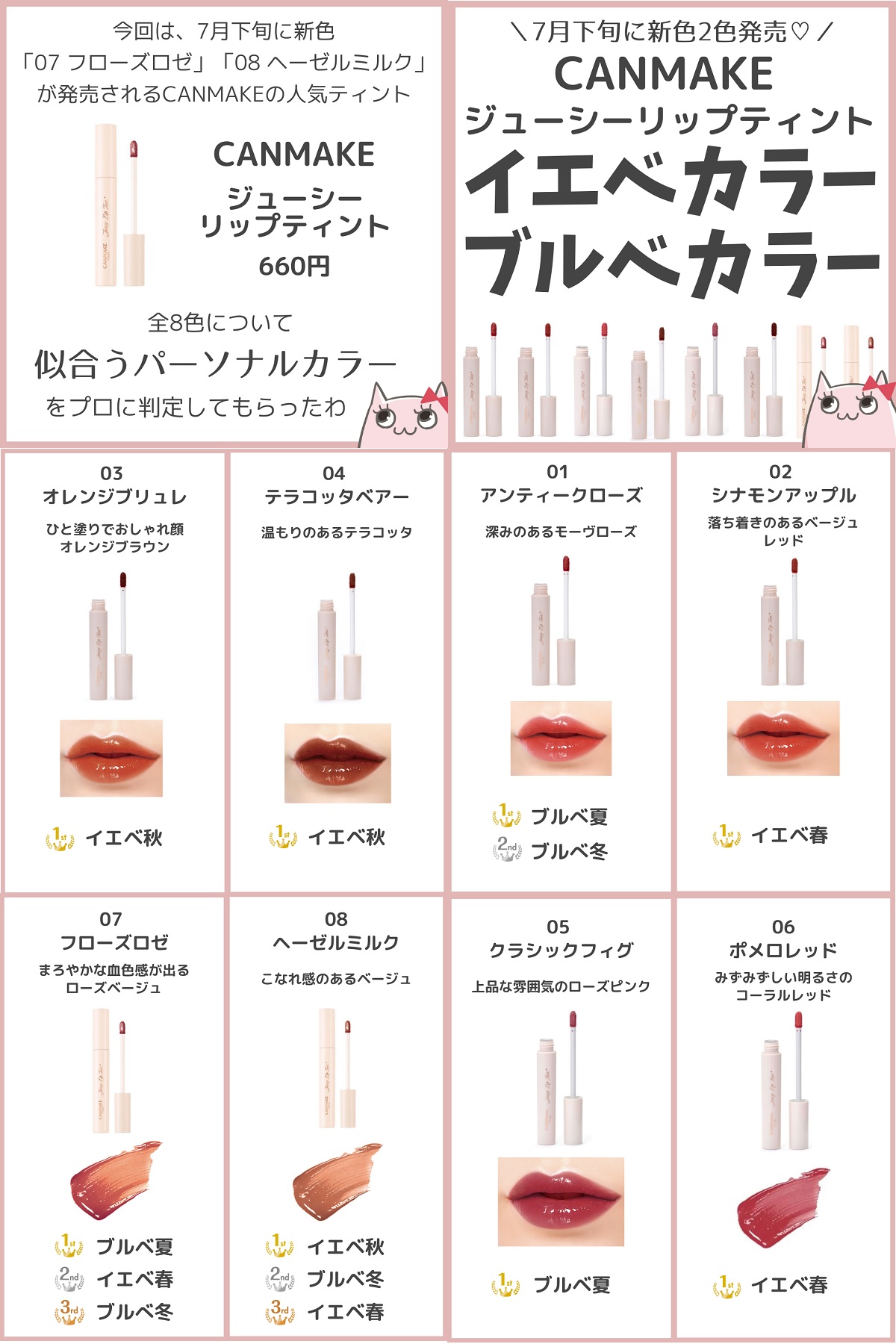 キュル美韓国コスメ・デパコスのセール情報配信中 on Twitter "今回は7月下旬に新色「07 フローズロゼ」「08 ヘーゼルミルク