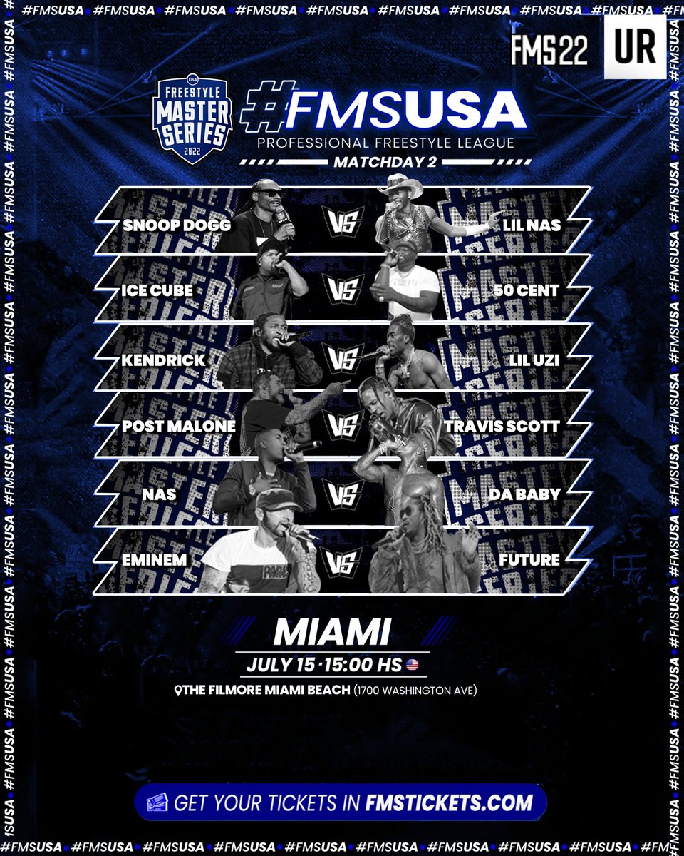 fms_usa's tweet photo. Good morning family☀️, these will be the crossings for #FMSMIAMI
what will be the best battle and who will be the mvp?, Tell us💬
#FMSUSA #URBANROOSTERS #MAKEITREAL https://t.co/naAT4w2Edc