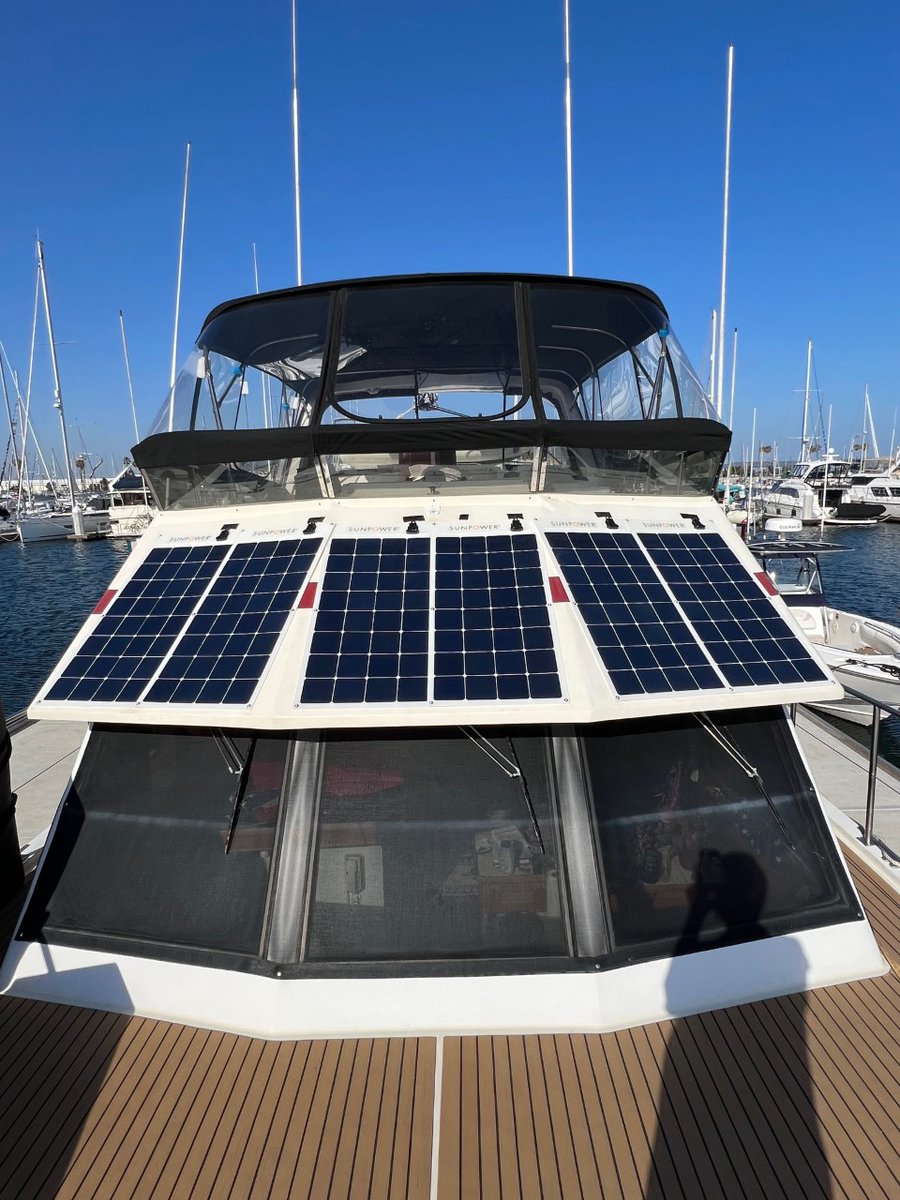 sunpoweredyacht's tweet photo. This CHB trawler has 6x SunPower 110W flexible solar panels with plans to add some SunPower 410W fixed frame solar panels aswell #gosolar #solarisnow #CHB #trawler #yachts #sunpoweredyachts https://t.co/wWxR2I1PsD