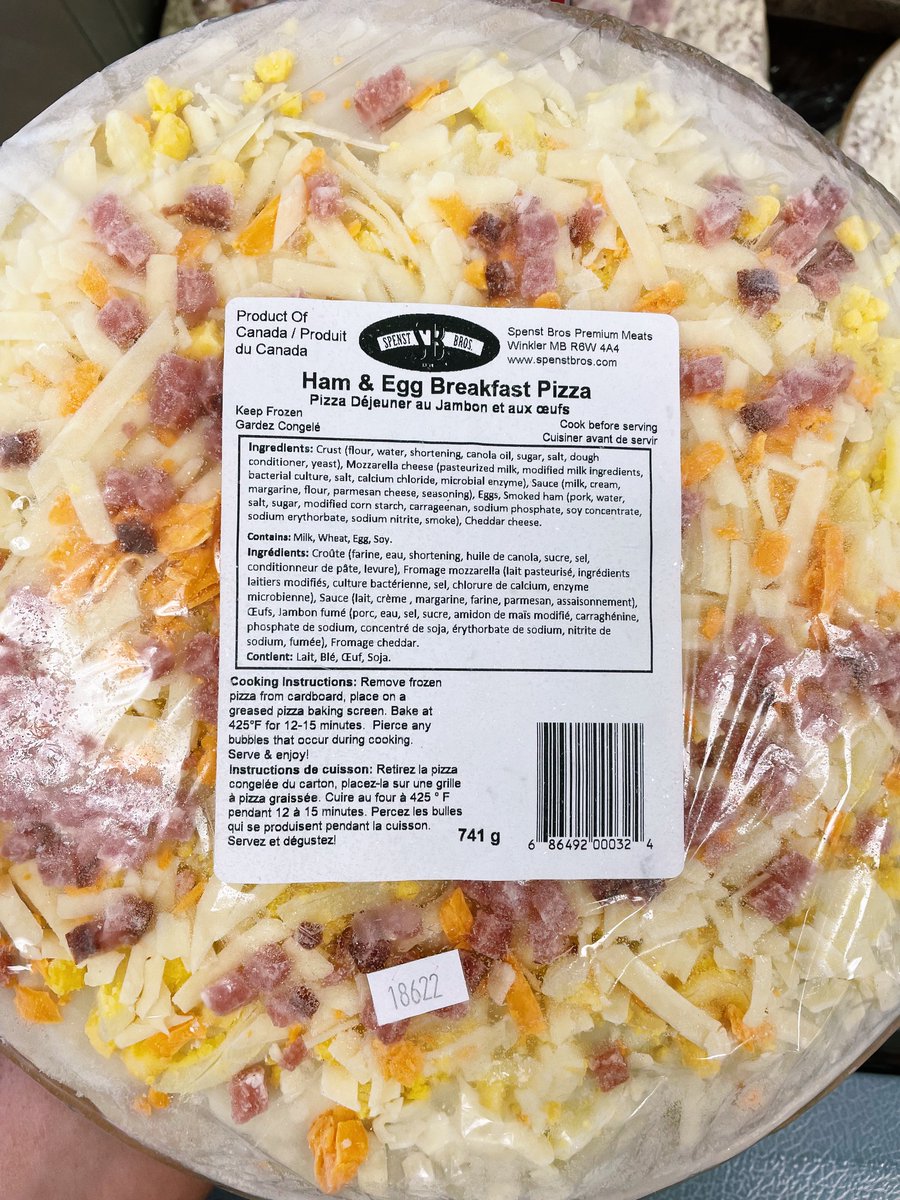 SpenstBros's tweet photo. Hi Folks!

Did you know we also make breakfast pizzas!? We currently have two varieties- Ham&amp;Egg and Bacon&amp;Egg. Perfect for those camping weekends when you want a quick and easy meal. 

Available for purchase at our retail location in Winkler. $10.99/each https://t.co/faVuweKRdh