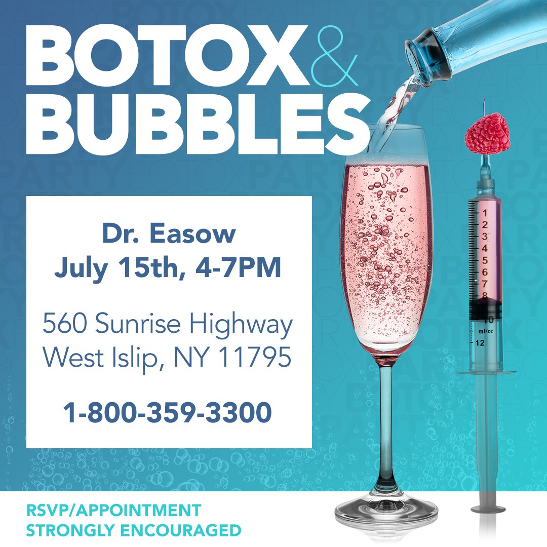 DrKevinSmall's tweet photo. Join us TONIGHT at our West Islip office for a BOTOX &amp; Bubbles event - only $10/unit! RSVP/appointment strongly recommended.

(Due to certain guidelines, non-alcoholic champagne/bubbly will be served)

#NYBGPlasticSurgery #NYBG #PlasticSurgery #BOTOX #Bubbles https://t.co/B94uk0vAtE