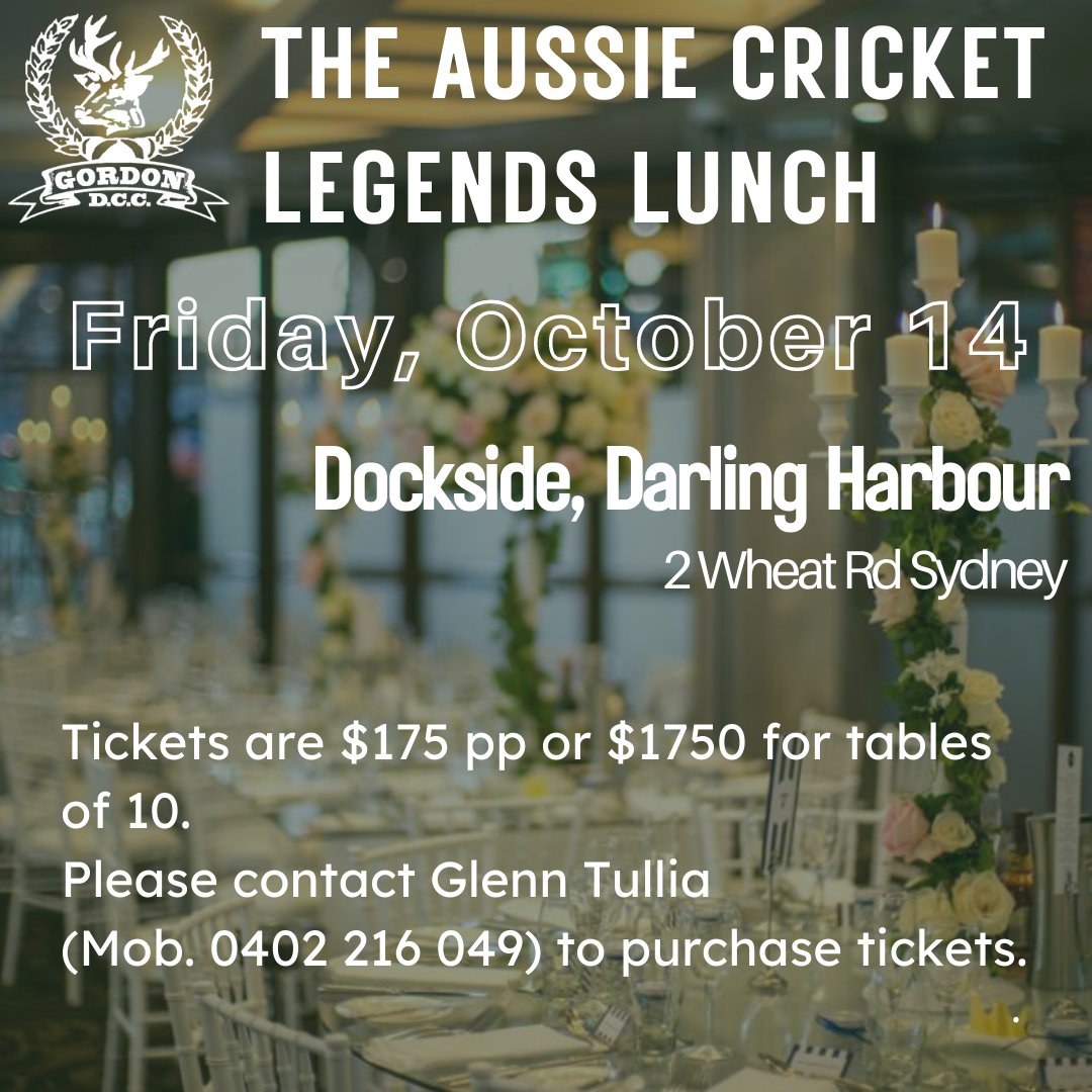 Gordon Cricket are proud to host the Aussie Cricket Legends Lunch, featuring legendary fast bowler Jeff Thomson and former test captain Kim Hughes as our special guest speakers.