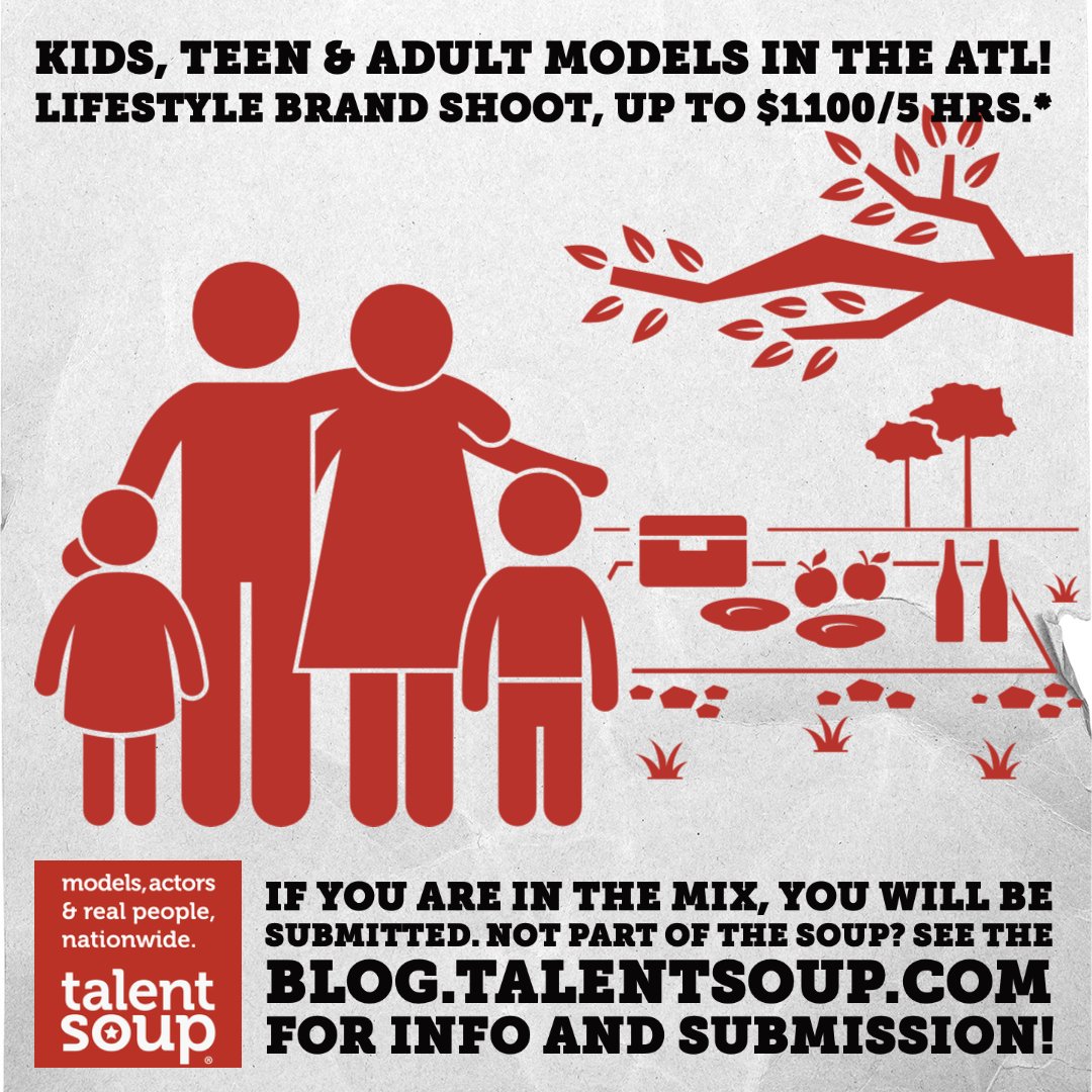 talentsoup's tweet photo. Another Atlanta project for our amazing talent! Get in the Soup and get submitted! Fresh faces welcome. #webookbetter #atlcasting #atlantacasting #atlantamodel #atlantamodels #atlmodel #atlmodels #castingcall https://t.co/jb5LkYrbio