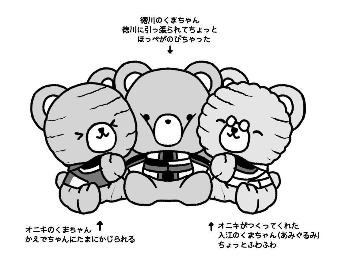 くまちゃん信号機(鬼徳川入江)
あにかぷのくまちゃん生きててかわいい!という絵
入江のくまちゃんは捏造 