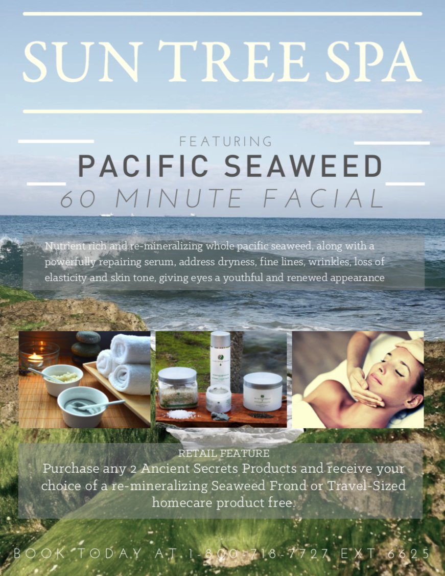Indulge in Sun Tree Spa’s Pacific Seaweed Facial. Whole pacific seaweed, along with a powerfully repairing serum, addresses dryness, fine lines, wrinkles, loss of elasticity and skin tone, giving your skin a youthful and renewed appearance. bit.ly/TGSunTreeSpa #templegardens