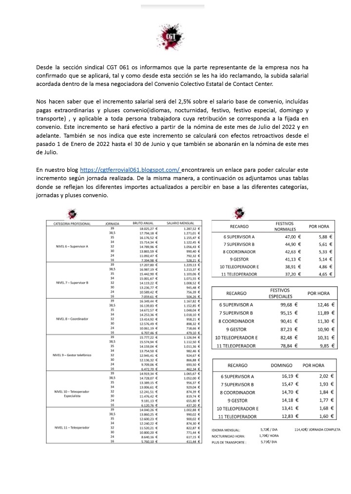 SUBIDA IPC 2,5% NÓMINA JULIO 2022.