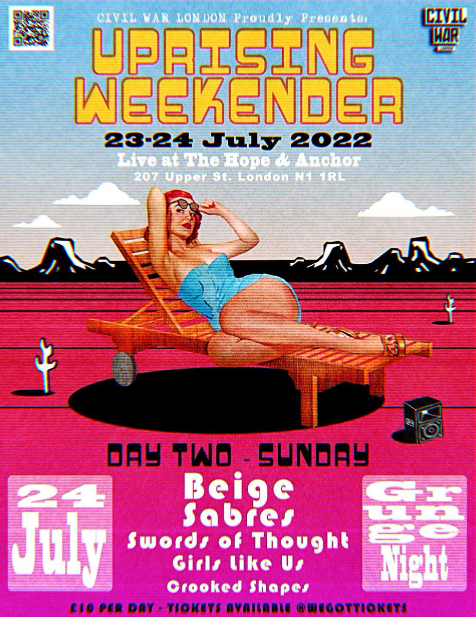 LONDON - 23-24 July 2022
We want to invite all Mandrone Records followers to a great event organized by our partners in crime <a href="/civil_war_uk/">Civil War</a>. Check it out - killer bands, an amazing venue (<a href="/TheHopeLiveN1/">Hope and Anchor Live</a>) and two days of the best-emerging bands in the UK.
wegottickets.com/civilwarlondon