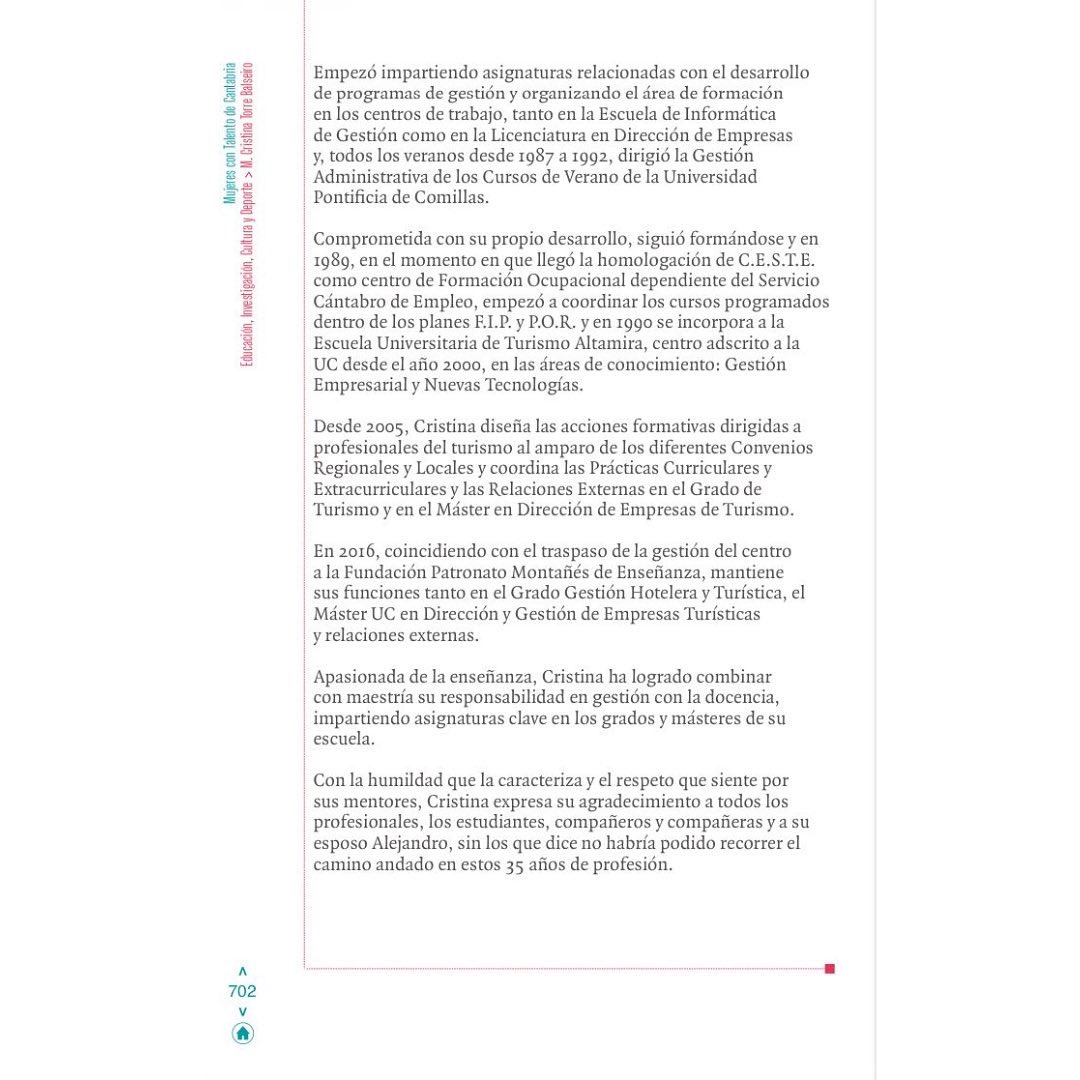 Hoy se ha presentado en @camaracantabria el libro “Mujeres con talento”que narra la vida, valores y proyectos de 184 mujeres y niñas de Cantabria contado por ellas mismas.

📖 En las pá 701 y 702 encontramos a nuestra querida Cristina Torre Balseiro
#mujeres #mujerescontalento