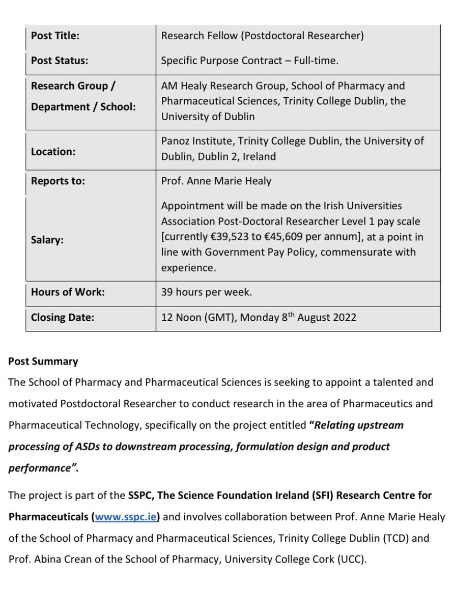 amhamon's tweet photo. I’m hiring a Postdoctoral Research Fellow. If you have an interest and experience in ASDs and OSD development and manufacture, please check out the advert. Full details available at https://t.co/jYgtQaupyt @TCDPharmacy @tcddublin @SSPCentre 
Retweets appreciated! https://t.co/G6GhC4SIww