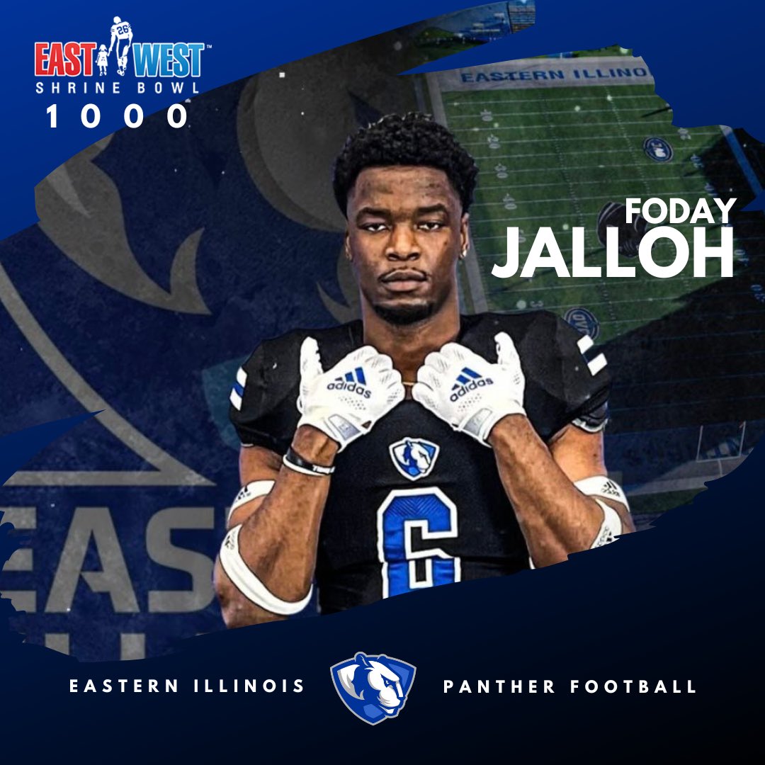 EIU_FB's tweet photo. Eastern Illinois linebacker Foday Jalloh was named to the East-West Shrine Bowl 1000 list - featuring some of the top draft-eligible college players in the country. @ShrineBowl 

🔗 https://t.co/FAeIgpQR0o

#WeNotMe | #BleedBlue https://t.co/Oz3yI0nqW9