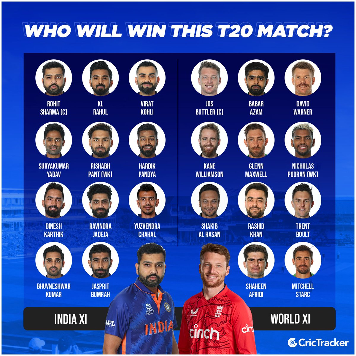 Cricketracker's tweet photo. India XI 🆚 World XI

Venue: Lord's

Which team will win? https://t.co/VeLXm95XI1