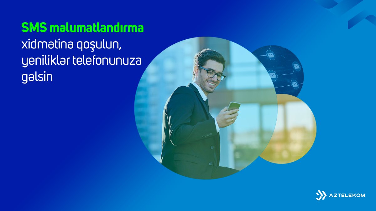 “SMS məlumatlandırma” xidmətinə qoşulun, yeniliklərimiz, kampaniyalar və ödənişlər barədə məlumatlar pulsuz olaraq telefonunuza gəlsin. 
Veb-sayt: bit.ly/3j5nMtg  
«170» Çağrı Mərkəzi
#Aztelekom #smsmelumat #internet #GPON