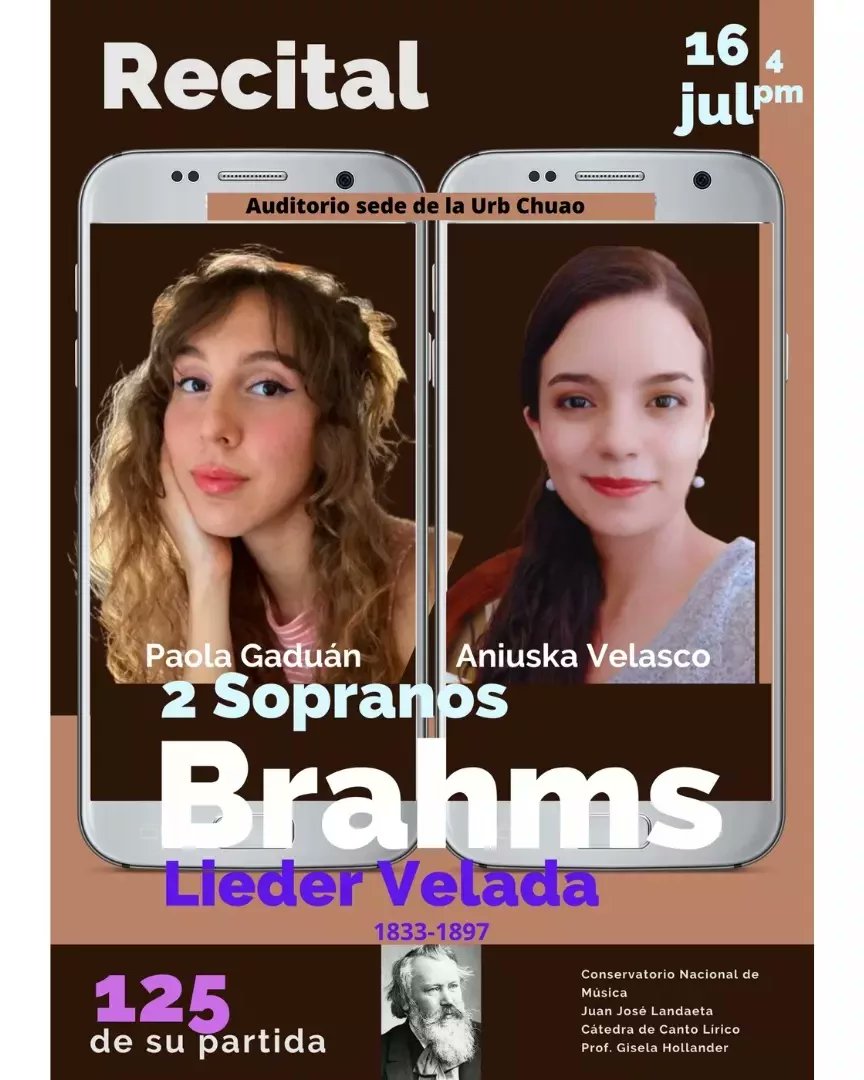 Mañana será nuestro Brahms. Cátedra de Canto Lírico Prof. Gisela Hollander. 16/07 4pm. Entrada libre. Sede del Conservatorio
<a href="/formacultura_ve/">Dir Gral De Formación del MPPC</a>
#CulturaEsSoberania
<a href="/minculturave/">Ministerio del Poder Popular para la Cultura</a>