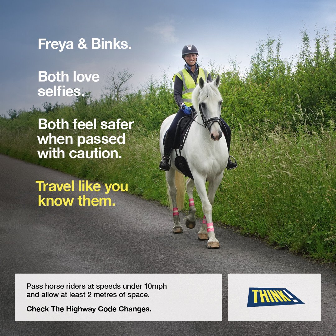 Freya & Binks are your typical neigh-bour hood horse & rider duo!

Help keep them safe as by passing at less than 10mph, leaving at least 2 metres space.

#TravelLikeYouKnowThem, check the #HighwayCode changes here: gov.uk/dft/highwaycod…