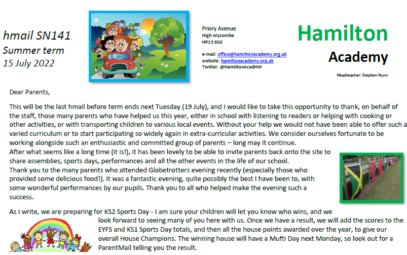 Last newsletter of summer term is here: bit.ly/3IDTTfT    Lots of year group news.