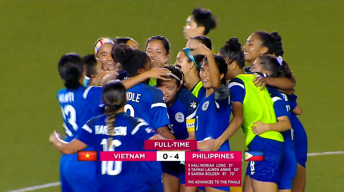 CoachLerche's tweet photo. Congratulations, @PilipinasWNFT.
FT Philippines 🇵🇭 4:0 Vietnam 🇻🇳
AFF final next for the #Filipinas https://t.co/vTQIIRqPSJ