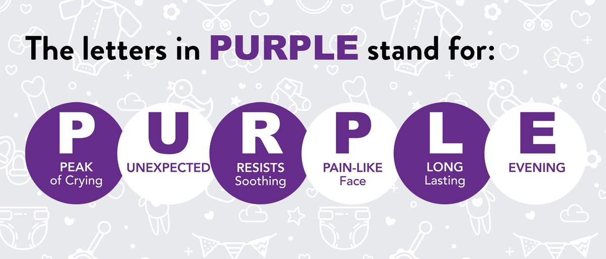 mnhealth's tweet photo. The Period of #PURPLEcrying program teaches parents of infants about the normal stage in their babies' development where they cry more than any other time.
"PURPLE" is an acronym identifying the frustrating features of crying. Keep reading to learn about the acronym ⬇ 1/ https://t.co/DNqSsSpBwv