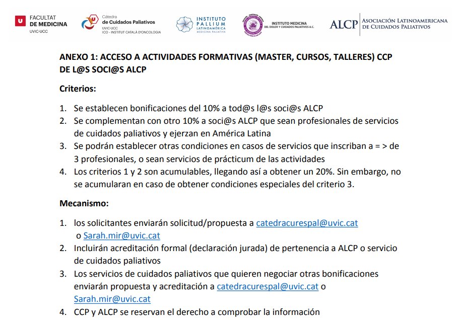 Xgba's tweet image. NOTICIA IMPORTANTE MASTER ICO/UVIC Y NECPAL Bonificaciones america latina acuerdos @catedracpal y @_ALCP colaboración   @secpal_ @AECPAL_ @SCBCPal @ICO_oncologia @u_medicina @uvic_ucc @PaliativosChile @CuidadosInfo @AAsocupac @paliativosuy @AAsocupac