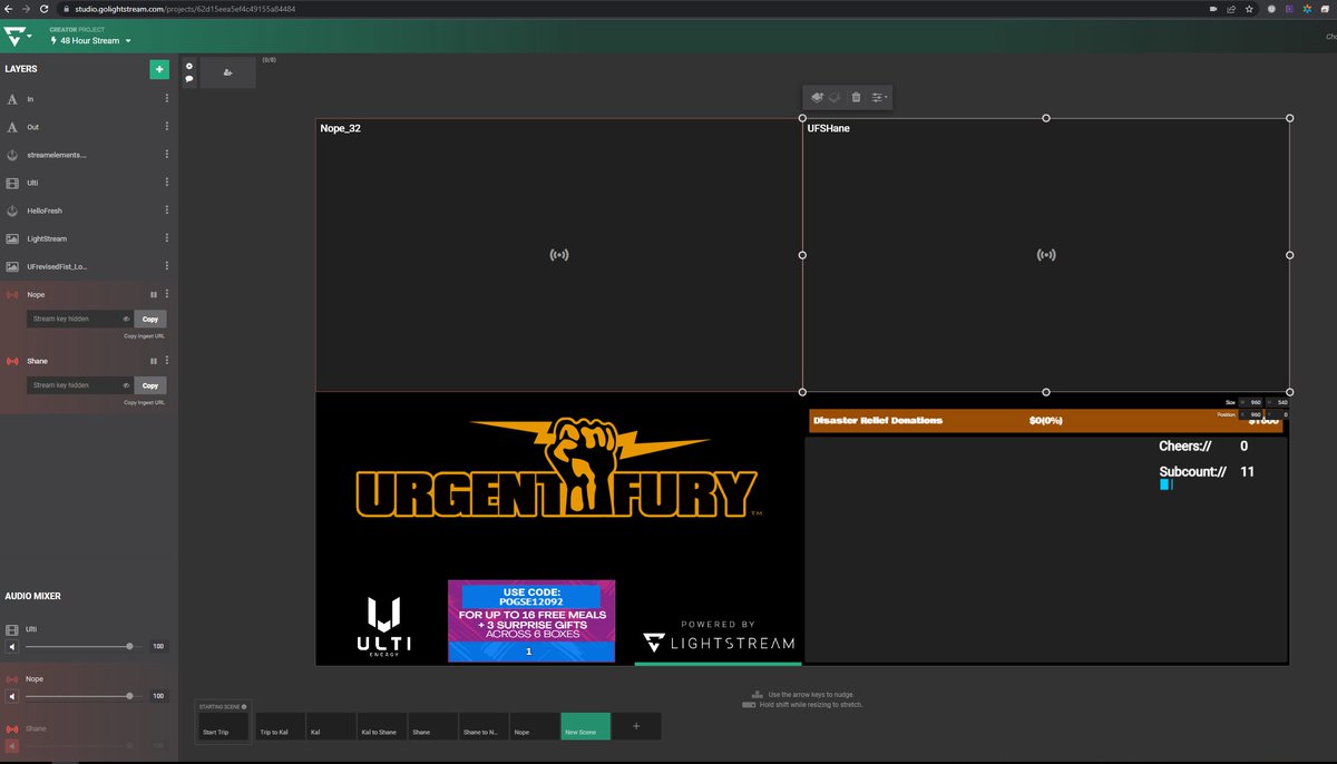 UrgentFury's tweet photo. We are setting up the layouts for this weekends 48 Hour #Subathon live on @Twitch benefitting @RedCrossGaming powered by the @Lightstream Creator License https://t.co/qc0ikI6Uav to make it happen. #MultiStreamersOneScreen Join us tonight https://t.co/T3aFDEVK6p #WinAPS5 #UFGL https://t.co/96uEMOK0QB
