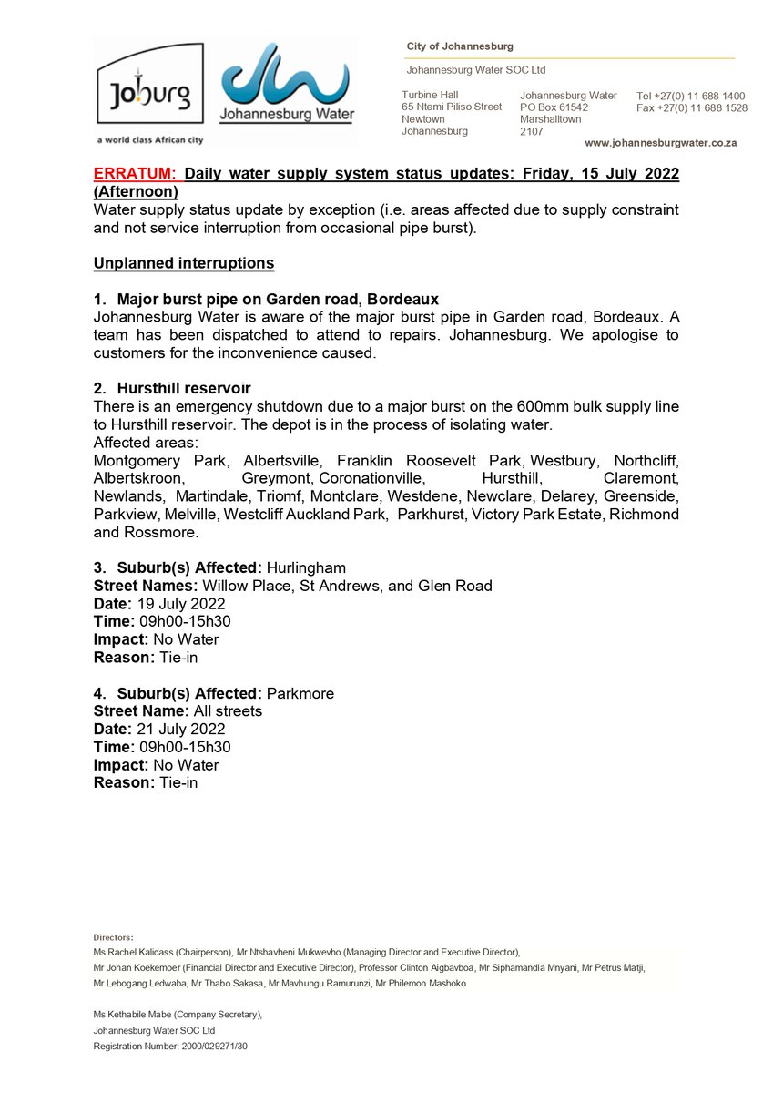 Johannesburg Water tweet media
