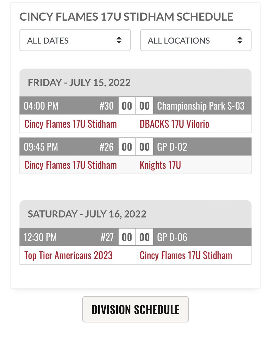 ABC Championships 17U Invite Schedule