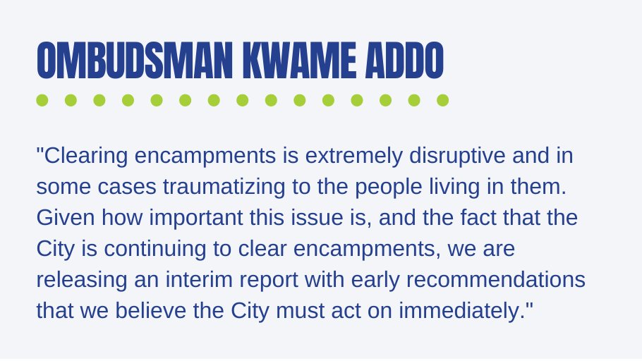 ombudsmanTO's tweet photo. ICYMI: We released an interim report with early recommendations that we believe the City should act on immediately to improve the fairness of their response to encampments. Visit https://t.co/U0QgeNS2xB to learn about our recommendations and what we found during our investigation https://t.co/FbmFm3Gnta