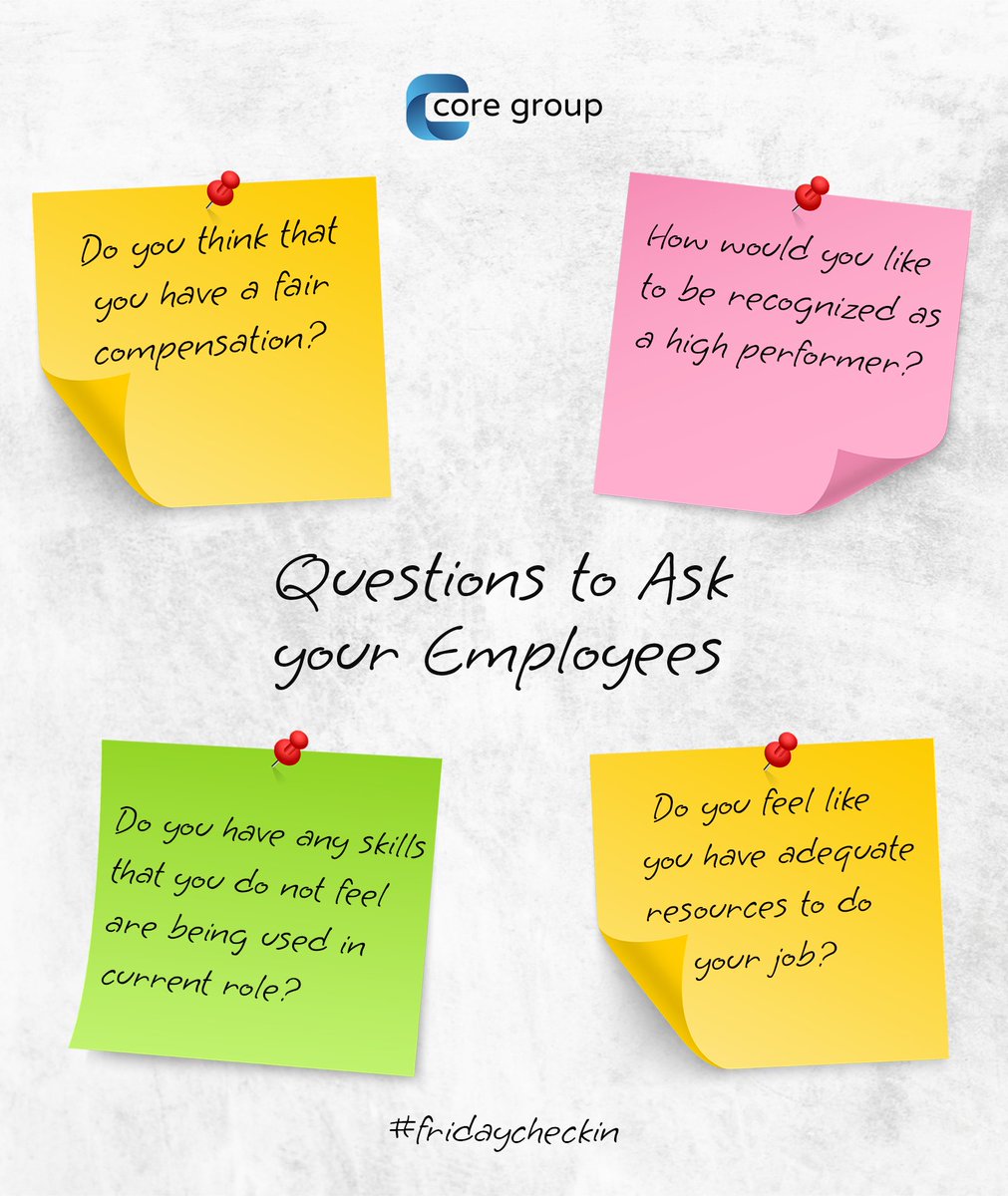 CoreGroup_UK's tweet photo. Happy Friday, my friends! This Friday, try setting aside 5 minutes of your day to check in with one person on your team 🙋‍♀️. T With just a few simple questions, you can boost team morale and create a culture of accountability. 💯 #FridayCheck-in https://t.co/sdvssPaTYD