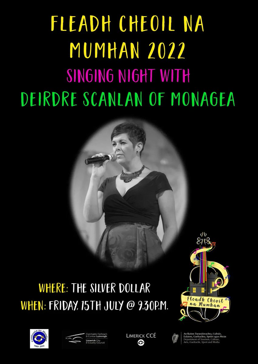 Join us for another evening of song this time hosted by Deirdre Scanlan of Monagea from 9.30p.m. in The Silver Dollar, Newcastle West - V42 FH52!!
#TheFleadhGoesWest