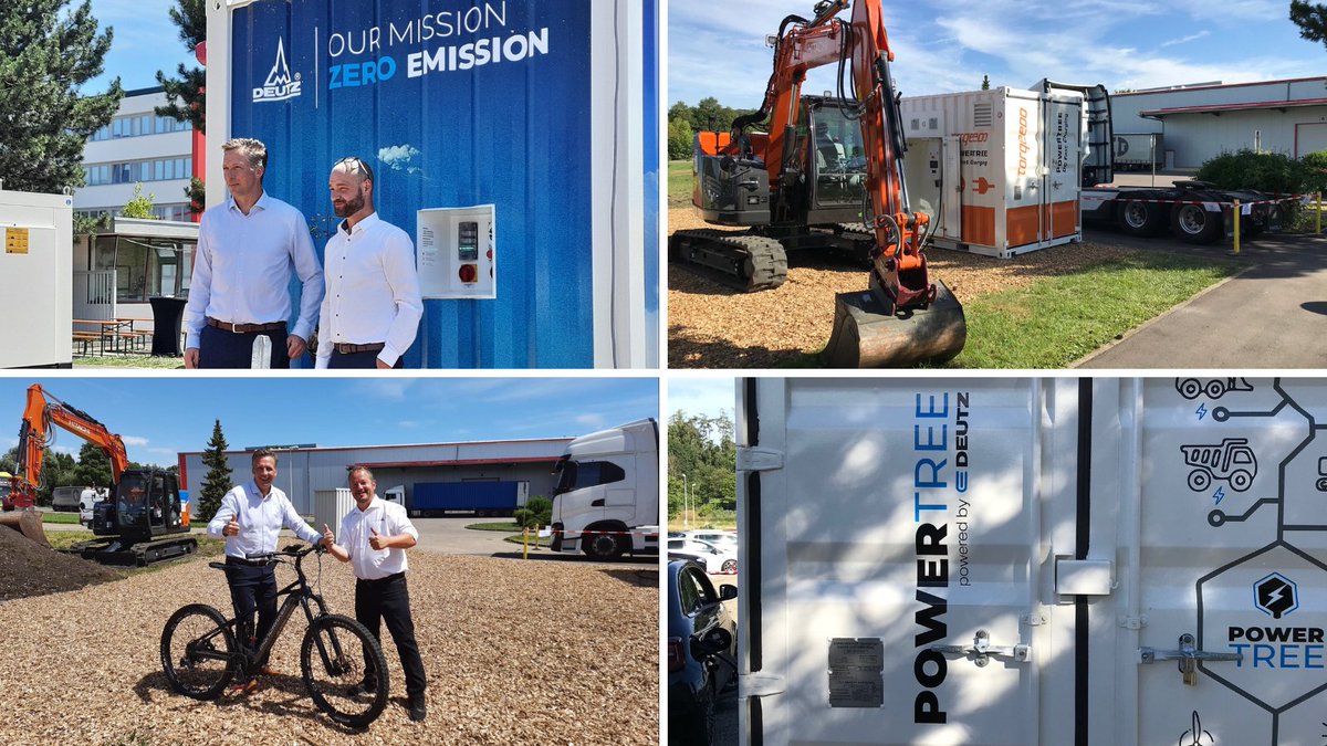 deutz_ag's tweet photo. E-Demo-Day: #Powertree in daily practice. Our CEO Dr. Sebastian Schulte visited the assembly plant in Ulm to keep updated about the current activities around E-DEUTZ. A test drive with an e-bike – charged at the powertree – rounded off the visit.

#deutz #futurenow https://t.co/PsdFusv8qO