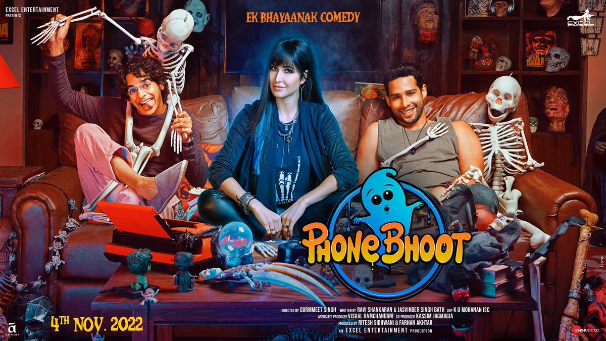 #Announcement New release date for #Phonebhoot #KatrinaKaif, #IshaanKhatter & #SiddhantChaturvedi starrer #Phonebhoot to release now on 4th November 2022 @gurmmeet @excelmovies @ritesh_sid @FarOutAkhtar @raviivar @JasvinderBath @KUMohanan1 @J10Kassim @vishalrr @bindasbhidu