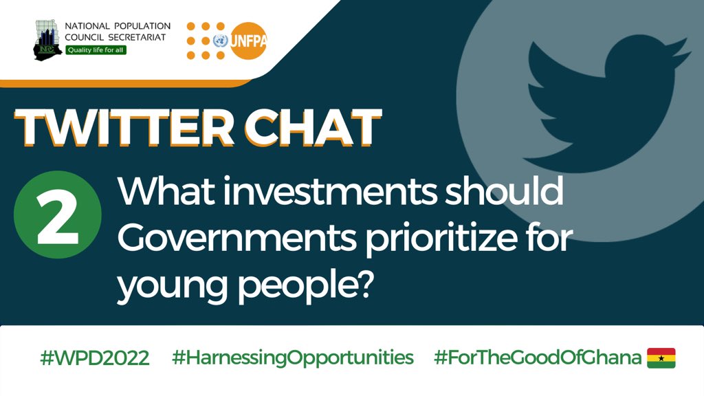 Npcofficial1's tweet photo. Q.2 What investments should Governments prioritize for young people? 

#WPD2022
#HarnessingOpportunities
#ForTheGoodOfGhana🇬🇭 https://t.co/A4RQ7uOo8P