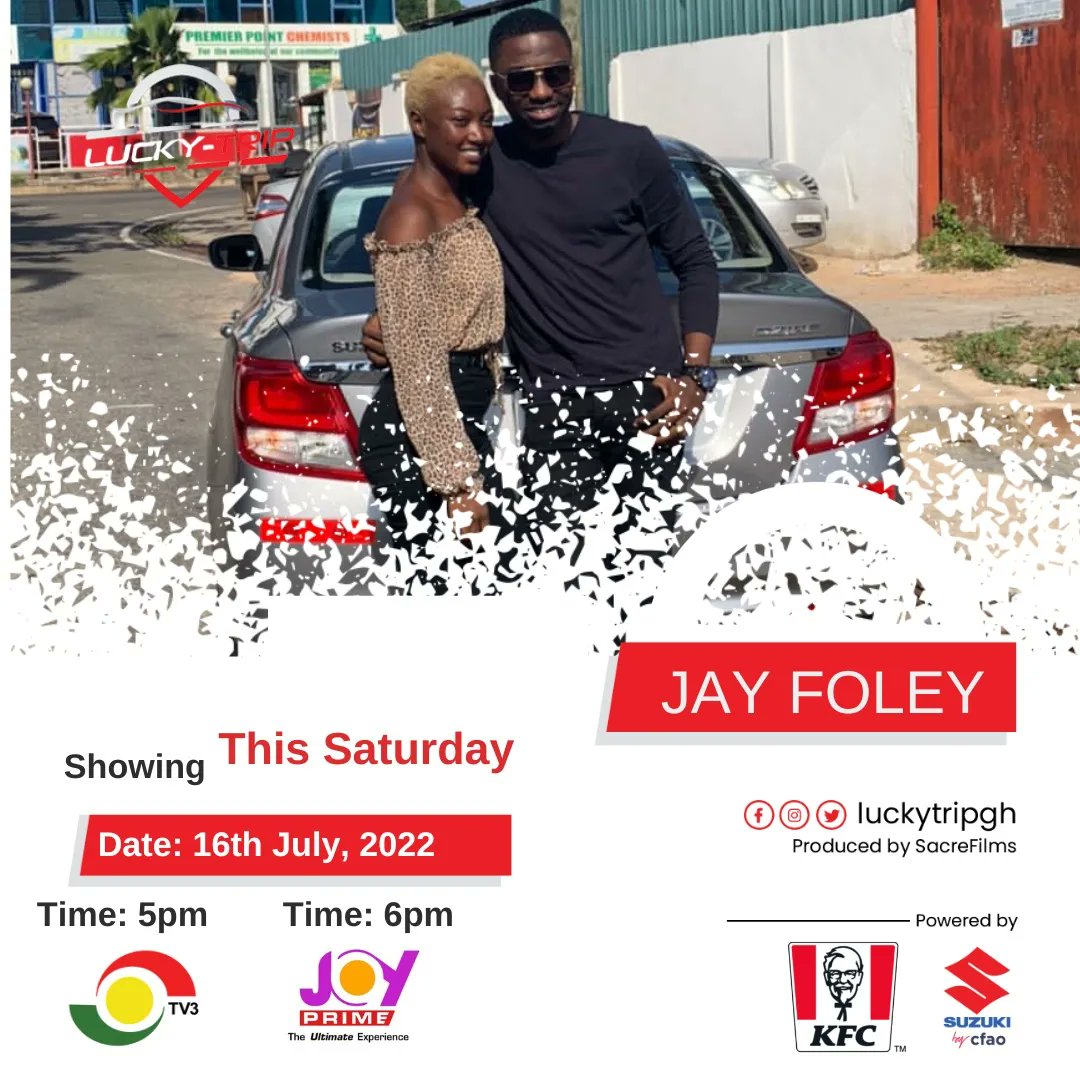 LuckyTripGh's tweet photo. Are you ready for this week's episode of @LuckyTripGh starring media mogul @jayfoley2131 ?? π
This episode is showing on Saturday on @tv3_ghana at 5pm and on @JoyPrimeTV at 6pm
#luckytripgh #pipayment #theimf #tvshow #accra #ghana #teamb #jayfoley #shattawale #media #fyp https://t.co/500M2HTgeA