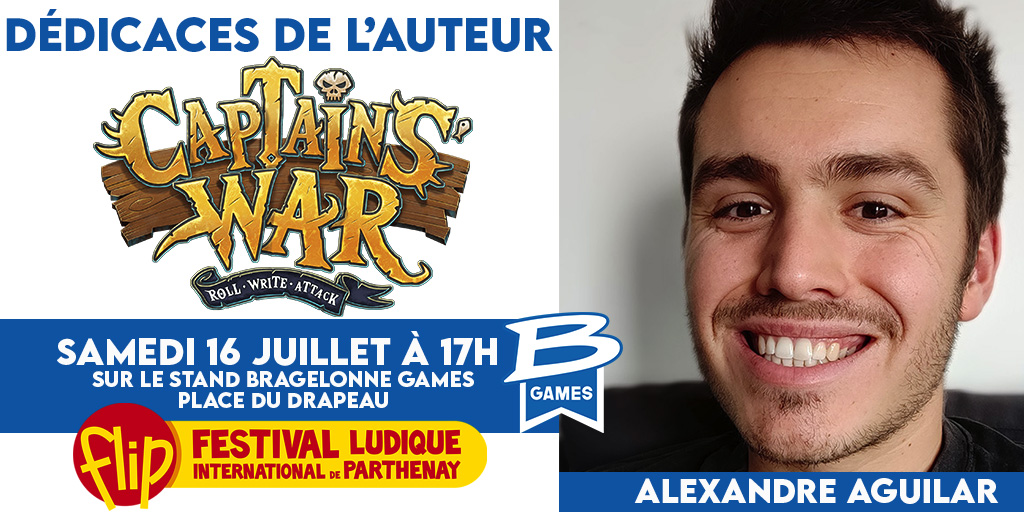 🙌Alexandre Aguilar, l'auteur de Captains' War sera en dédicaces samedi 16 juillet sur notre stand, place du drapeau au <a href="/festivaldesjeux/">FLIP</a> 😎 Pirates, n'hésitez pas à venir l'aborder 🏴‍☠️
#J2S #Parthenay #boardgame #Captainswar