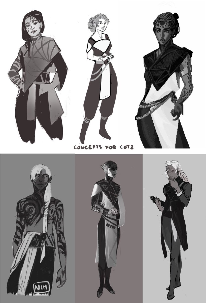 Finished the rough designs for the characters of out next game. There is one more character present, but they will be left a secret for now. :3