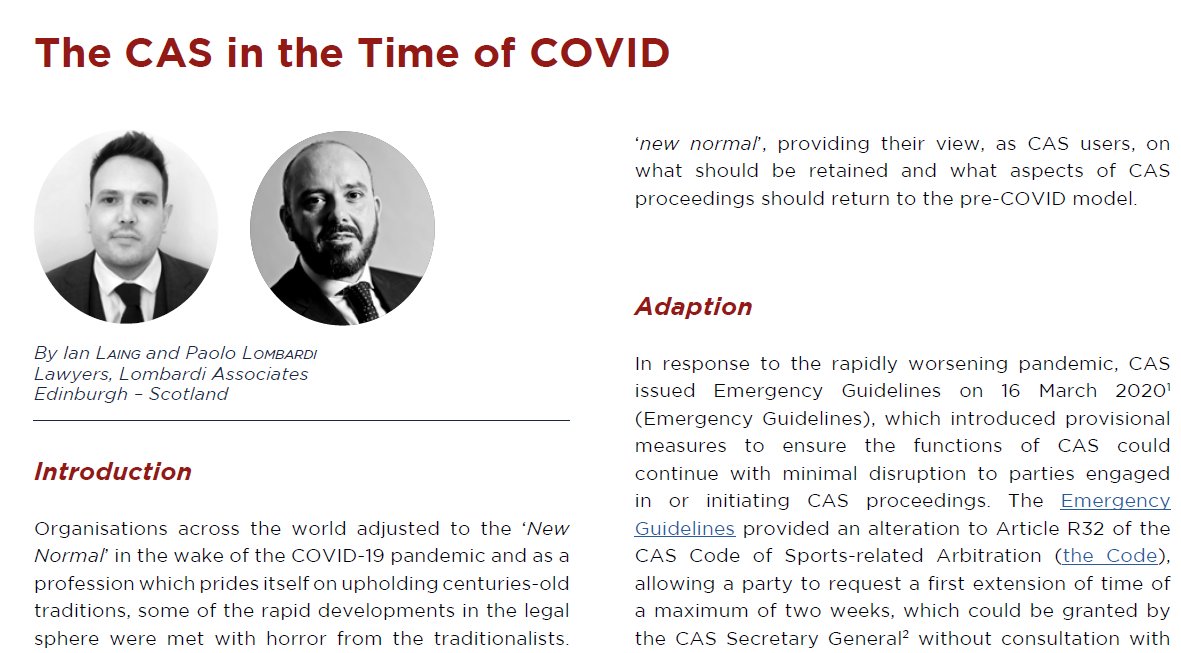 Another great edition from <a href="/FootballLegal_/">Football Legal</a>. Some fantastic topics covered by some of the best in the industry.  We are pleased to contribute a piece by <a href="/Paolo_Lombardi/">Paolo Lombardi</a> and <a href="/ilaing14/">Ian Laing</a>, reflecting on how CAS adapted to the challenges of the pandemic #sportslaw
