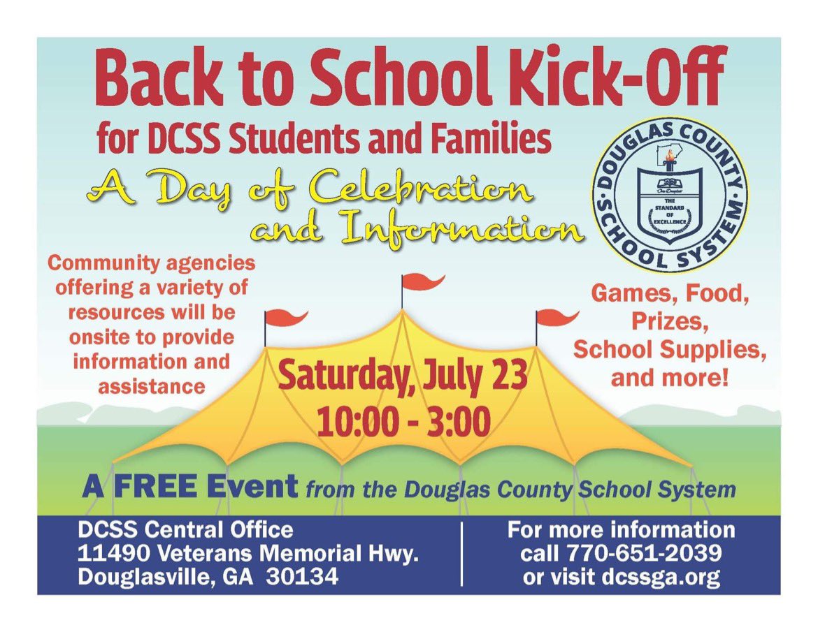 Come see us at the DCSS Back to School Kick off, 7/23! #douglascountyga #douglascountygaschools #backtoschoolkickoff