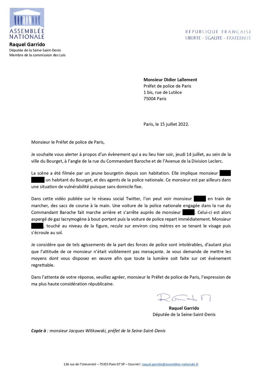 Je m’adresse au Préfet Lallement à propos d’un comportement policier inacceptable rapporté par les habitants du Bourget (cf vidéo qui circule). Un bourgetin apparemment inoffensif a été aspergé de gaz lacrymogène depuis un véhicule de police. Pourquoi ?