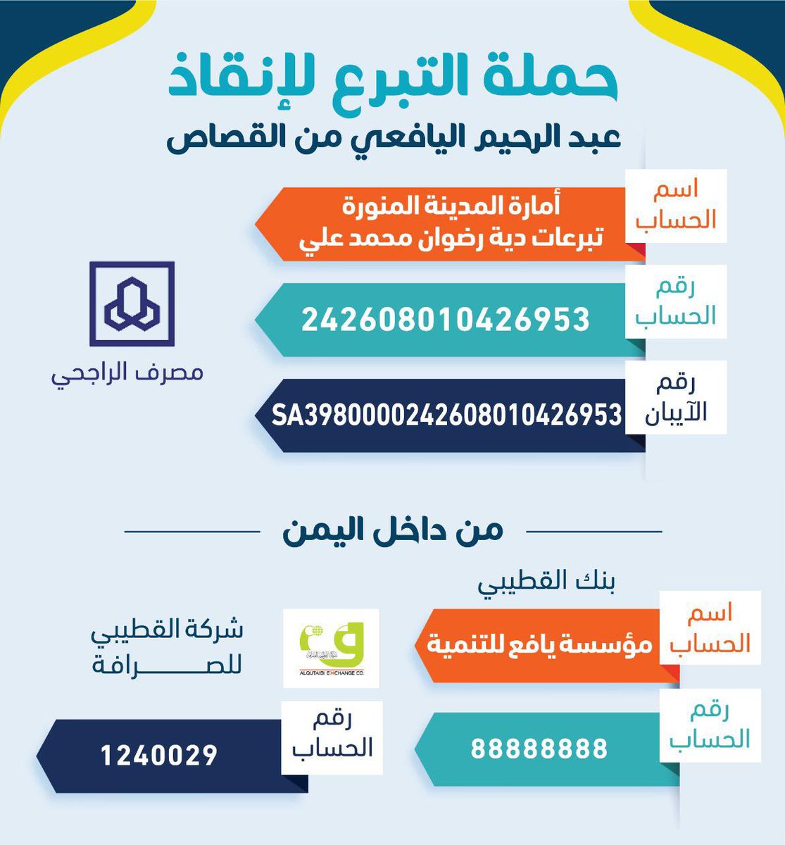 yaseralyafai's tweet photo. وتعاونوا على البر والتقوى ولا تعاونوا على الإ��م والعدوان.
وأي بر أعظم من إنقاذ رقبة مسلم من حد السيف.
ساهموا في #عتق_رقبه_عبدالرحيم_اليافعي https://t.co/XdJtat1nmZ