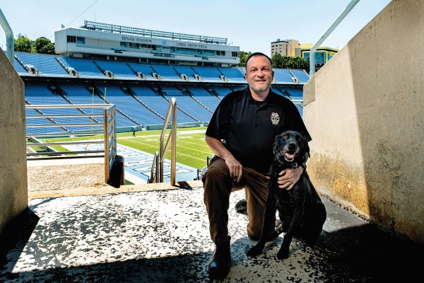 Meet Kash, a UNC Police detection dog, who has worked most home basketball games and large campus events since 2015. This year, Kash is retiring. GAA members, read on about Kash in the July/Aug Carolina Alumni Review, coming soon. Congrats, Kash 🎉 alumni.unc.edu/car