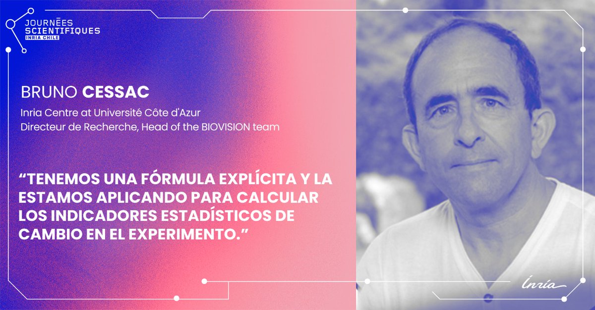 inria_chile's tweet photo. Bruno Cessac, del equipo #BIOVISION de @Inria_Sophia, presentó los avances de #MAGMA y cómo han conseguido expresar numéricamente la teoría de la respuesta dinámica con una fórmula explícita para calcular los indicadores estadísticos de cambio en el experimento. https://t.co/HcQoqKSBOW