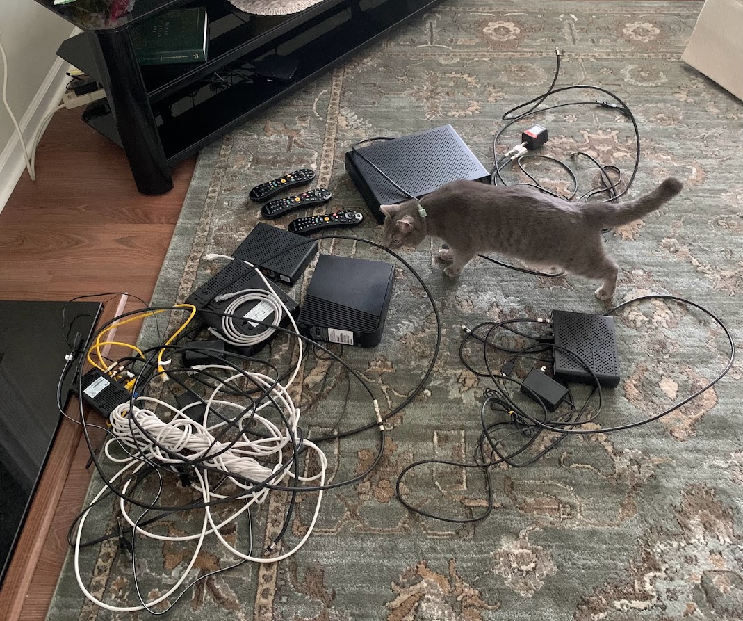 dontennant's tweet photo. This is all the nonsense we got rid of by finally cutting the cord. 1 gig fiber through @metronetfiber and going with @YouTubeTV has been magical. https://t.co/6erDBcfVnb