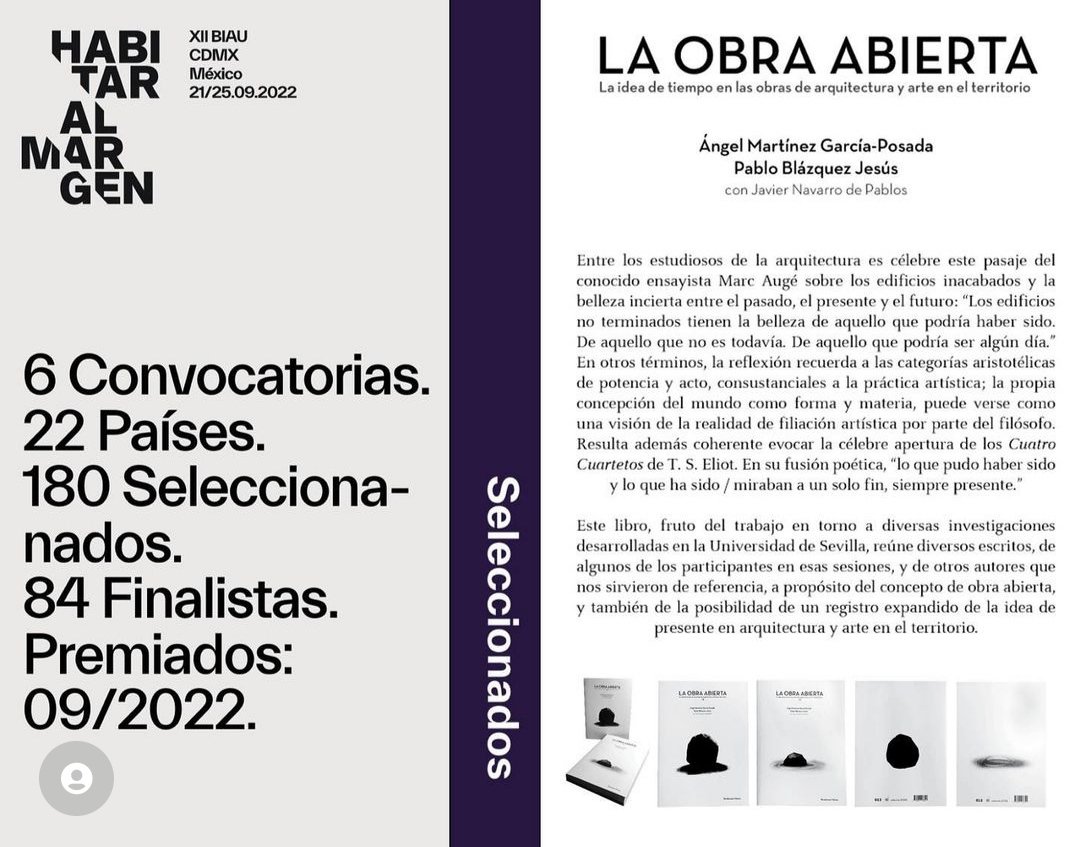 Pablo_B_J's tweet photo. Ángel, @navarrodejavier y yo estamos de enhorabuena. Nuestra publicación «LA OBRA ABIERTA. La idea de tiempo en las obras de arquitectura y en el territorio» editada por @rEcolectores ha sido seleccionada en la XII @bienal_biau  

Link BIAU: https://t.co/pcT08CdR6e https://t.co/BKW2zxfvem