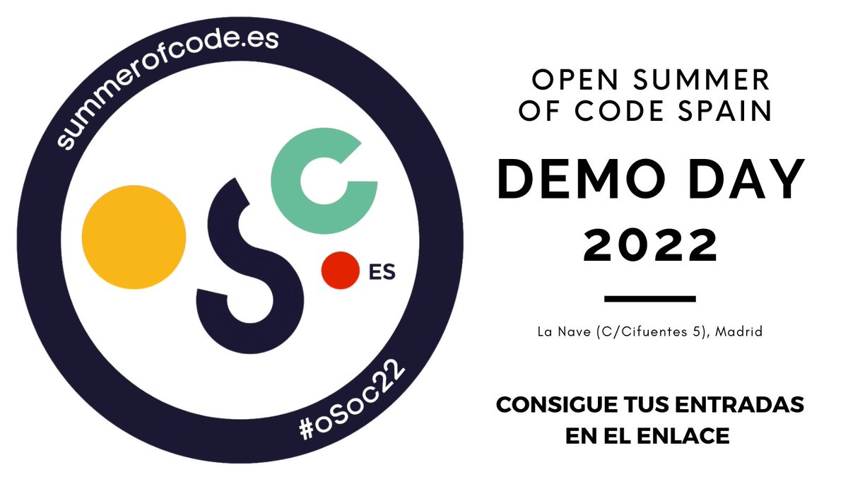 ¿¿Que aun no tienes tus entradas para el DEMO DAY de esta edición del Open Summer of Code?? 😱😱

Ponle remedio ya y consigue tus entradas en: acortar.link/ZNL4E5

Viernes 22 Julio | 16:00h | La nave (Madrid)

No te lo pierdas! 🎉 #osoc22

<a href="/osocode/">open summer of code</a> @esne_es <a href="/ufvmadrid/">Universidad Francisco de Vitoria</a> <a href="/FIUPM/">Facultad Informática UPM 🤖🔁 Bot retwitteador</a>