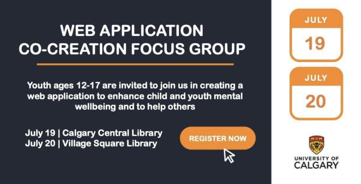Calgary youth, we want your input!! Please register childrenandyouthmentalhealth.com/events