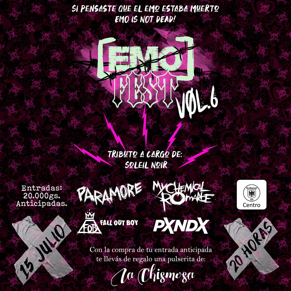 diemannschaftpy's tweet photo. HOOOOY VIERNES 15/07 MÚSICA EN VIVO #emofest Tributo a @paramore @mychemicalromance @pxndxmusic @falloutboy 💥🔥
en DIE MANNSCHAFT CENTRO.
📲0985596307.
ABRIMOS 17hs.
Música en vivo 23hs aprox.
Prost!🍻🇩🇪🇵🇾 https://t.co/pFyAqIEWMZ
