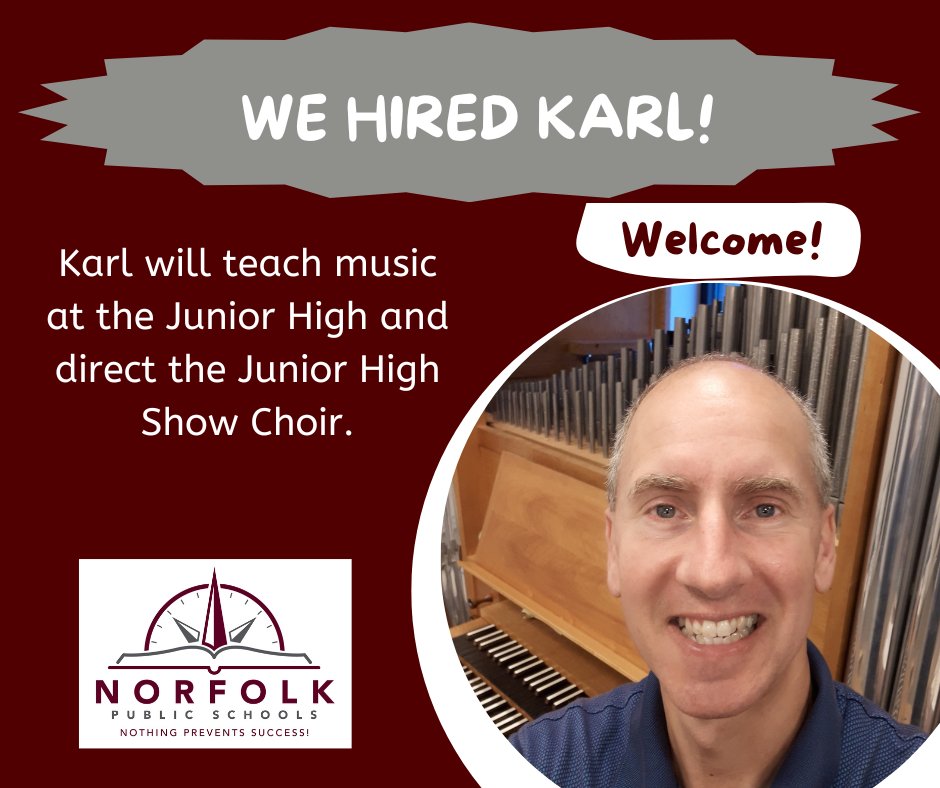 Karl Henkel will join the Panthers in the fall to teach vocal music at the Junior High. He will also direct the JH Show Choir &amp; team teach at the Senior High. Karl grew up in Norfolk &amp; graduated from Interlochen Arts Academy. Please help us make Karl feel welcome! #npspanthers